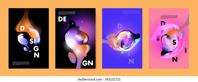 Colorful abstract liquid and fluid poster and cover design. Minimal geometric pattern gradients backgrounds. Eps10 vector.