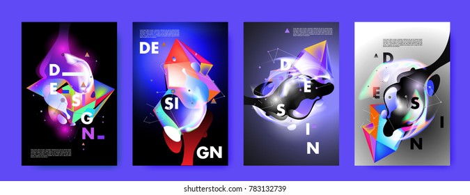 Colorful abstract liquid and fluid poster and cover design. Minimal geometric pattern gradients backgrounds. Eps10 vector.
