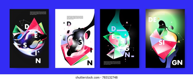 Colorful abstract liquid and fluid poster and cover design. Minimal geometric pattern gradients backgrounds. Eps10 vector.