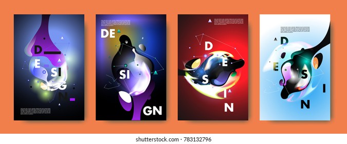 Colorful abstract liquid and fluid poster and cover design. Minimal geometric pattern gradients backgrounds. Eps10 vector.