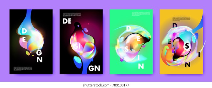 Colorful abstract liquid and fluid poster and cover design. Minimal geometric pattern gradients backgrounds. Eps10 vector.