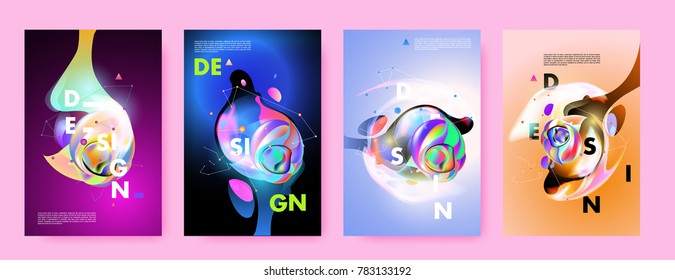 Colorful abstract liquid and fluid poster and cover design. Minimal geometric pattern gradients backgrounds. Eps10 vector.
