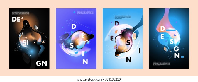 Colorful abstract liquid and fluid poster and cover design. Minimal geometric pattern gradients backgrounds. Eps10 vector.