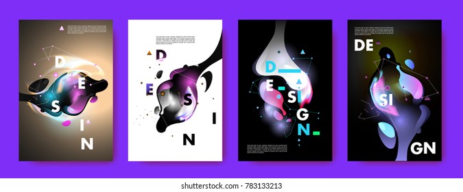 Colorful abstract liquid and fluid poster and cover design. Minimal geometric pattern gradients backgrounds. Eps10 vector.