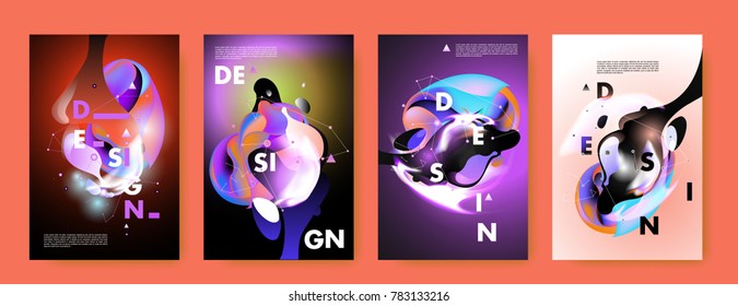 Colorful abstract liquid and fluid poster and cover design. Minimal geometric pattern gradients backgrounds. Eps10 vector.