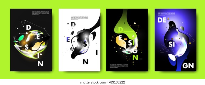 Colorful abstract liquid and fluid poster and cover design. Minimal geometric pattern gradients backgrounds. Eps10 vector.