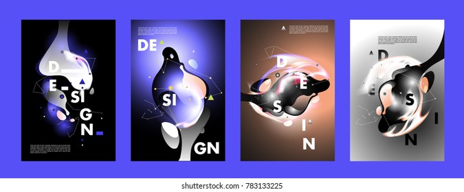 Colorful abstract liquid and fluid poster and cover design. Minimal geometric pattern gradients backgrounds. Eps10 vector.