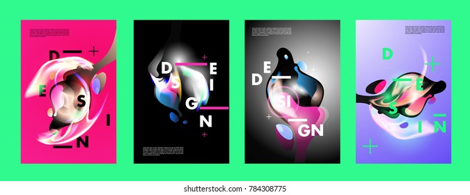 Colorful abstract liquid and fluid poster and cover design. Minimal geometric pattern gradients backgrounds. Eps10 vector.