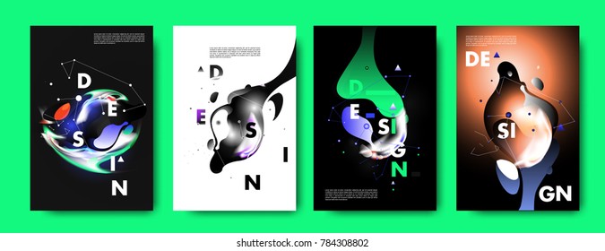 Colorful abstract liquid and fluid poster and cover design. Minimal geometric pattern gradients backgrounds. Eps10 vector.