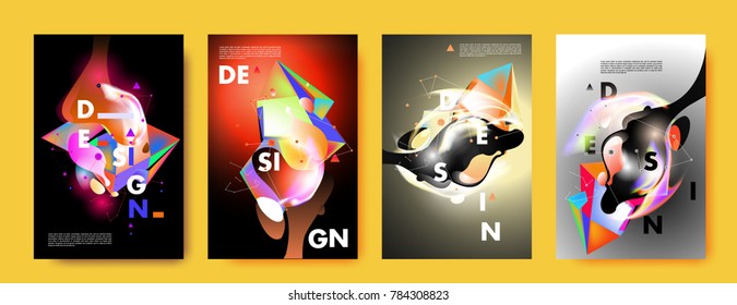 Colorful abstract liquid and fluid poster and cover design. Minimal geometric pattern gradients backgrounds. Eps10 vector.