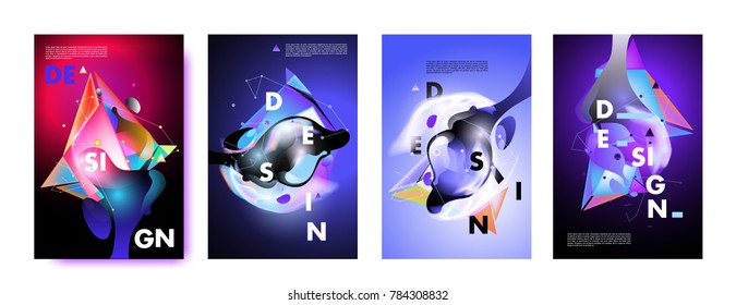 Colorful abstract liquid and fluid poster and cover design. Minimal geometric pattern gradients backgrounds. Eps10 vector.