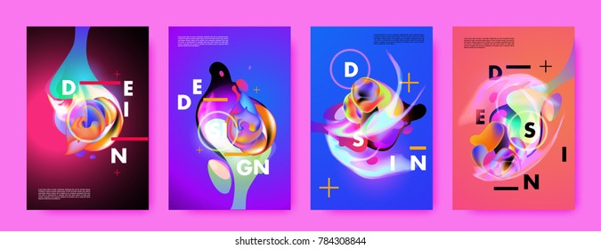 Colorful abstract liquid and fluid poster and cover design. Minimal geometric pattern gradients backgrounds. Eps10 vector.