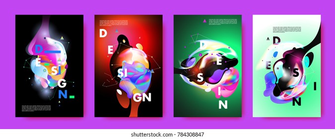 Colorful abstract liquid and fluid poster and cover design. Minimal geometric pattern gradients backgrounds. Eps10 vector.
