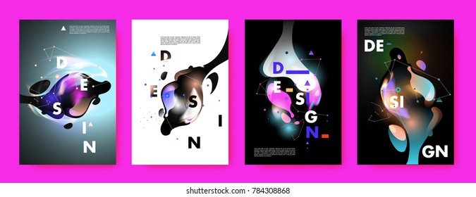 Colorful abstract liquid and fluid poster and cover design. Minimal geometric pattern gradients backgrounds. Eps10 vector.