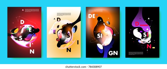 Colorful abstract liquid and fluid poster and cover design. Minimal geometric pattern gradients backgrounds. Eps10 vector.