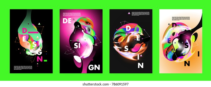 Colorful abstract liquid and fluid poster and cover design. Minimal geometric pattern gradients backgrounds. Eps10 vector.
