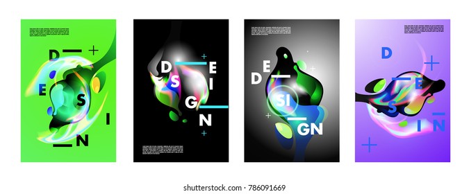 Colorful abstract liquid and fluid poster and cover design. Minimal geometric pattern gradients backgrounds. Eps10 vector.