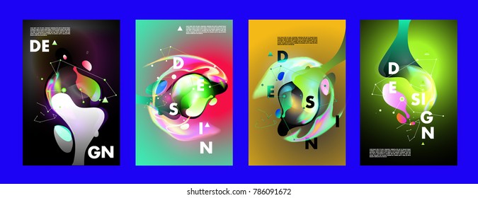 Colorful abstract liquid and fluid poster and cover design. Minimal geometric pattern gradients backgrounds. Eps10 vector.