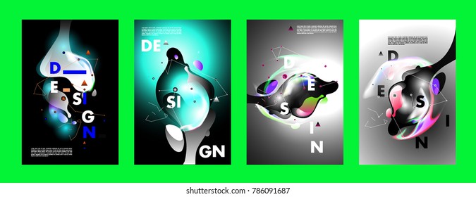 Colorful abstract liquid and fluid poster and cover design. Minimal geometric pattern gradients backgrounds. Eps10 vector.