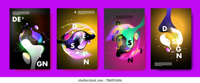 Colorful abstract liquid and fluid poster and cover design. Minimal geometric pattern gradients backgrounds. Eps10 vector.
