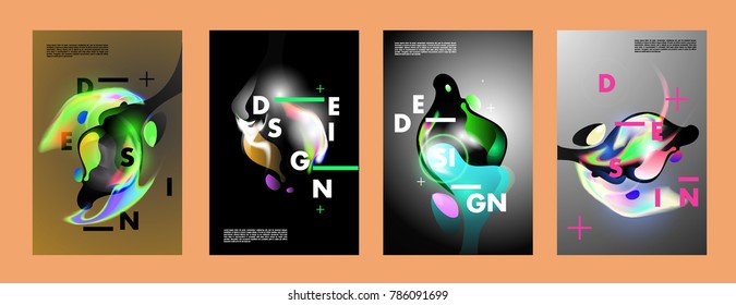 Colorful abstract liquid and fluid poster and cover design. Minimal geometric pattern gradients backgrounds. Eps10 vector.