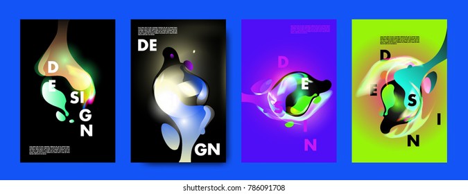 Colorful abstract liquid and fluid poster and cover design. Minimal geometric pattern gradients backgrounds. Eps10 vector.