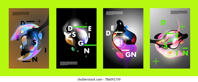 Colorful abstract liquid and fluid poster and cover design. Minimal geometric pattern gradients backgrounds. Eps10 vector.