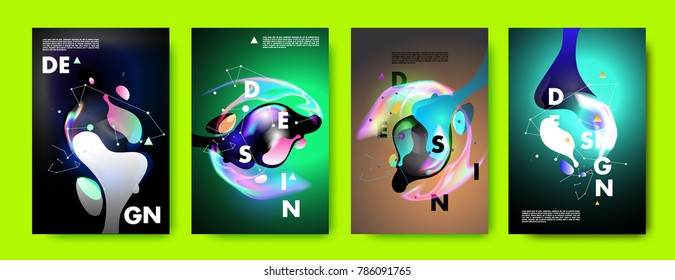 Colorful abstract liquid and fluid poster and cover design. Minimal geometric pattern gradients backgrounds. Eps10 vector.