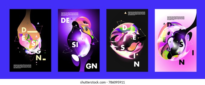 Colorful abstract liquid and fluid poster and cover design. Minimal geometric pattern gradients backgrounds. Eps10 vector.