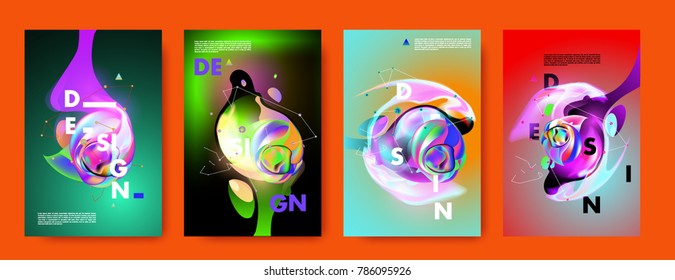 Colorful abstract liquid and fluid poster and cover design. Minimal geometric pattern gradients backgrounds. Eps10 vector.
