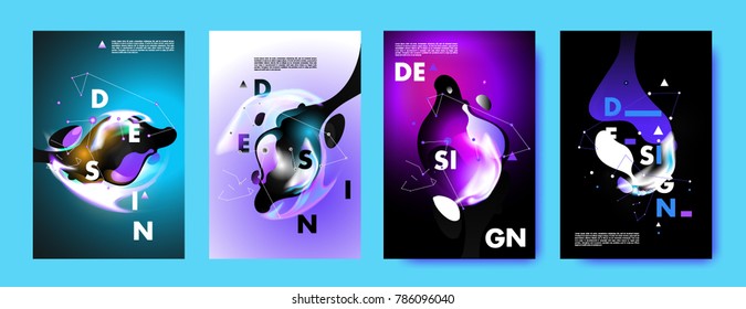 Colorful abstract liquid and fluid poster and cover design. Minimal geometric pattern gradients backgrounds. Eps10 vector.