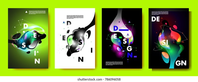 Colorful abstract liquid and fluid poster and cover design. Minimal geometric pattern gradients backgrounds. Eps10 vector.
