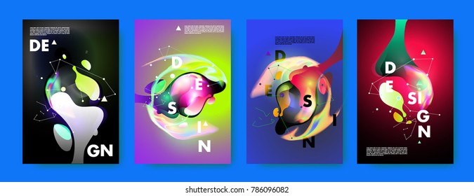 Colorful abstract liquid and fluid poster and cover design. Minimal geometric pattern gradients backgrounds. Eps10 vector.