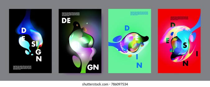 Colorful abstract liquid and fluid poster and cover design. Minimal geometric pattern gradients backgrounds. Eps10 vector.