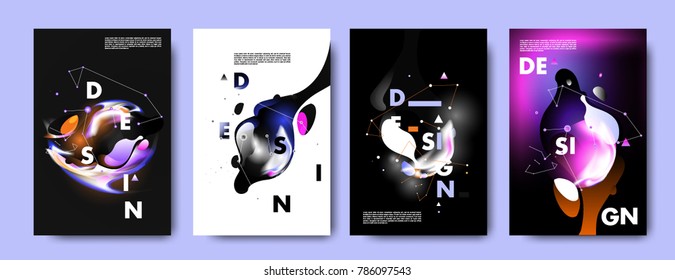 Colorful abstract liquid and fluid poster and cover design. Minimal geometric pattern gradients backgrounds. Eps10 vector.