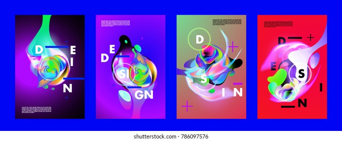 Colorful abstract liquid and fluid poster and cover design. Minimal geometric pattern gradients backgrounds. Eps10 vector.