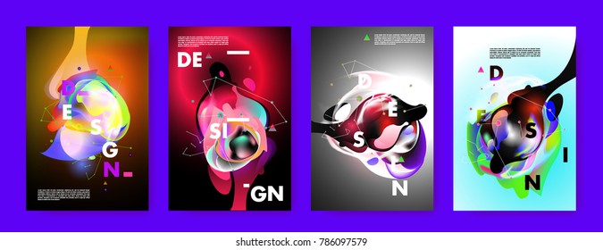 Colorful abstract liquid and fluid poster and cover design. Minimal geometric pattern gradients backgrounds. Eps10 vector.