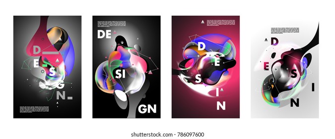 Colorful abstract liquid and fluid poster and cover design. Minimal geometric pattern gradients backgrounds. Eps10 vector.