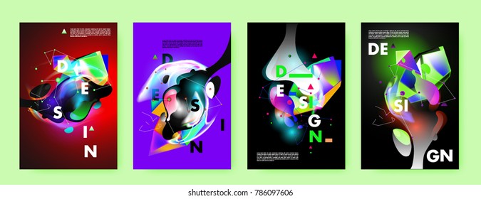 Colorful abstract liquid and fluid poster and cover design. Minimal geometric pattern gradients backgrounds. Eps10 vector.