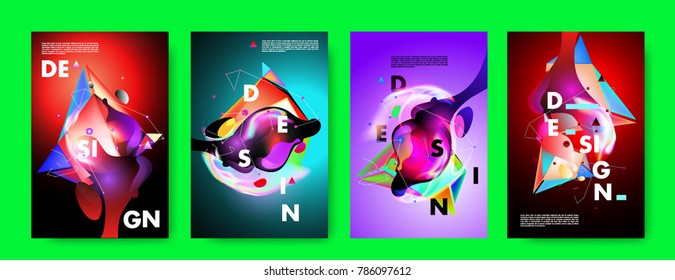 Colorful abstract liquid and fluid poster and cover design. Minimal geometric pattern gradients backgrounds. Eps10 vector.