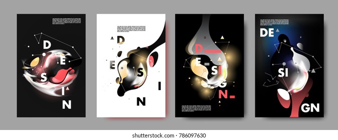 Colorful abstract liquid and fluid poster and cover design. Minimal geometric pattern gradients backgrounds. Eps10 vector.