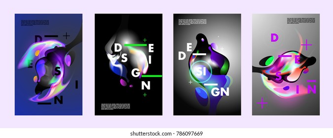 Colorful abstract liquid and fluid poster and cover design. Minimal geometric pattern gradients backgrounds. Eps10 vector.
