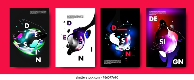 Colorful abstract liquid and fluid poster and cover design. Minimal geometric pattern gradients backgrounds. Eps10 vector.