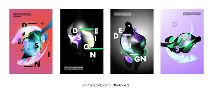 Colorful abstract liquid and fluid poster and cover design. Minimal geometric pattern gradients backgrounds. Eps10 vector.