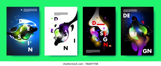 Colorful abstract liquid and fluid poster and cover design. Minimal geometric pattern gradients backgrounds. Eps10 vector.