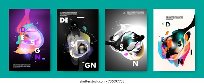 Colorful abstract liquid and fluid poster and cover design. Minimal geometric pattern gradients backgrounds. Eps10 vector.