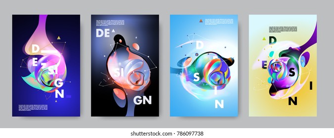 Colorful abstract liquid and fluid poster and cover design. Minimal geometric pattern gradients backgrounds. Eps10 vector.
