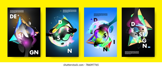 Colorful abstract liquid and fluid poster and cover design. Minimal geometric pattern gradients backgrounds. Eps10 vector.