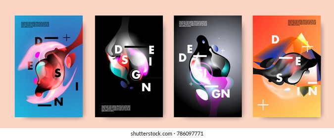 Colorful abstract liquid and fluid poster and cover design. Minimal geometric pattern gradients backgrounds. Eps10 vector.