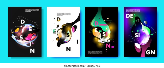 Colorful abstract liquid and fluid poster and cover design. Minimal geometric pattern gradients backgrounds. Eps10 vector.